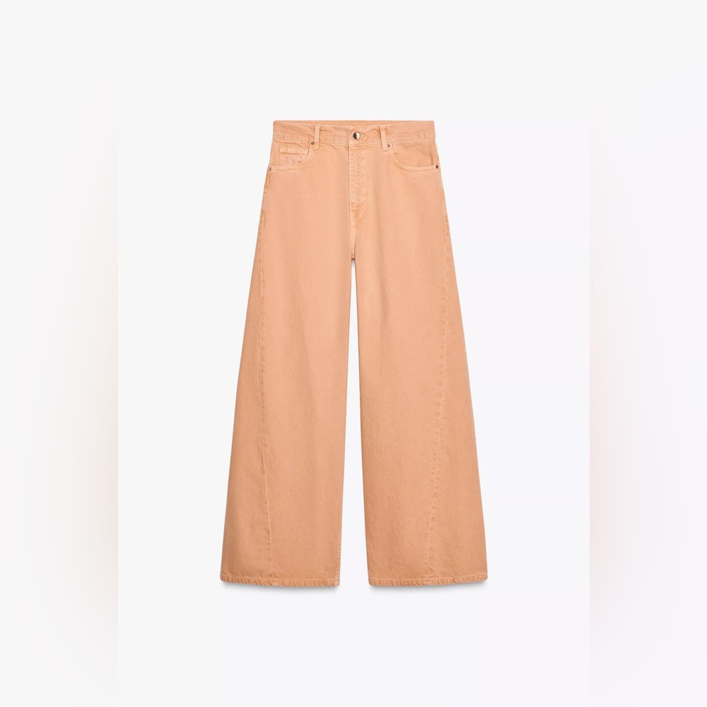 New ZARA Peach High-Waisted WIDE LEG Full Length Women Jeans Pants Size 4